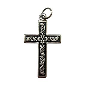Silvertone Black Ornate Pendant Cross Religious 1.2"